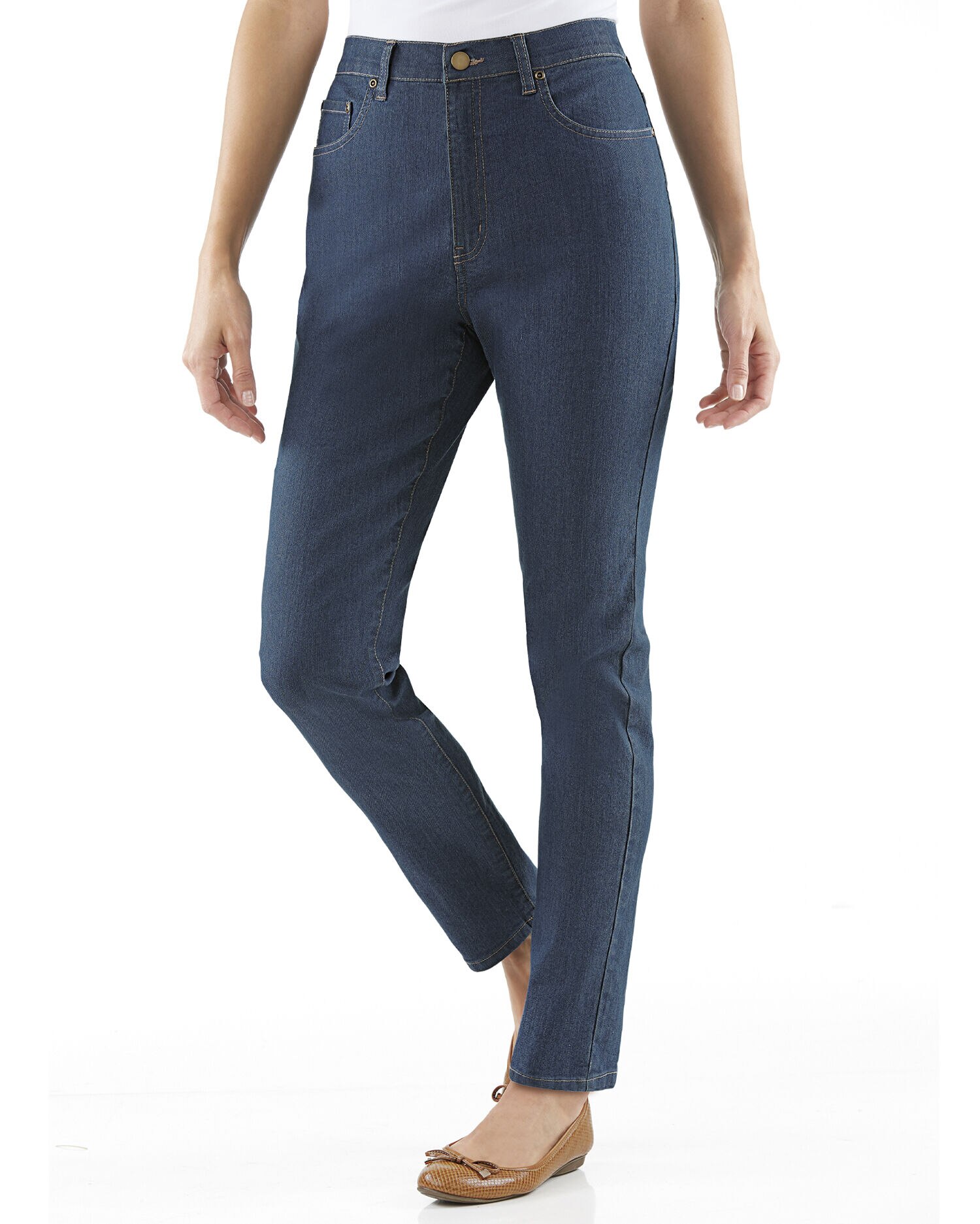 Haband Women s 5 Pocket Stretch Jeans with Back Elastic Tapered Leg