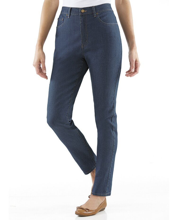 Haband Women’s 5 Pocket Stretch Jeans with Back Elastic, Tapered Leg image number 1
