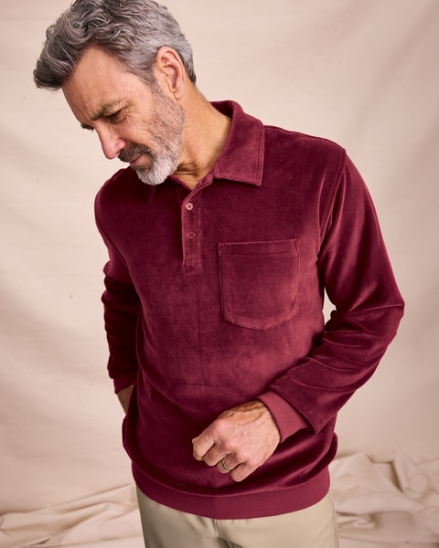 John Blair Banded-Bottom Velour Shirt