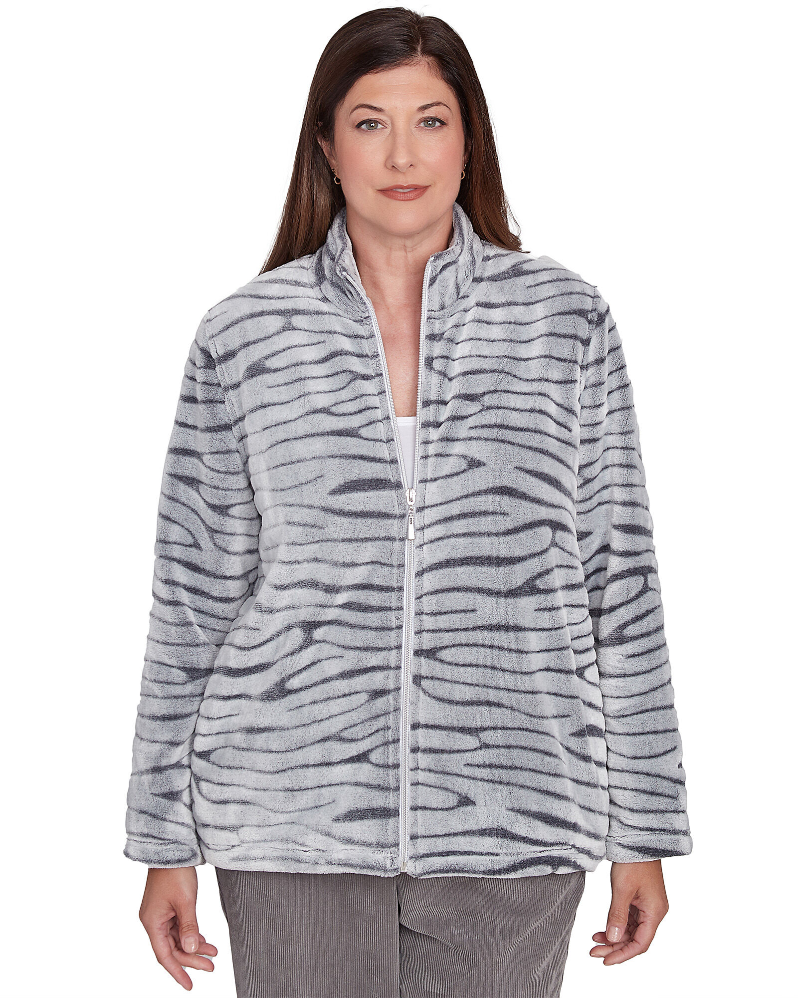 Alfred Dunner Copenhagen Fuzzy Sculpted Zebra Animal Jacket Blair