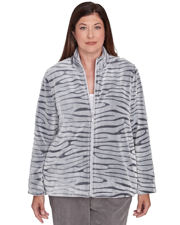 Alfred Dunner® Copenhagen Fuzzy Sculpted Zebra Animal Jacket image number 1