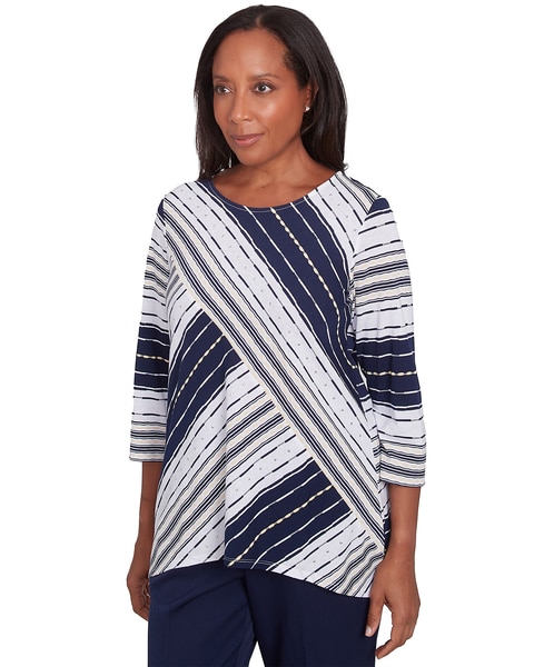 Alfred Dunner® Block Island Spliced Stripe Crew Neck Textured Top