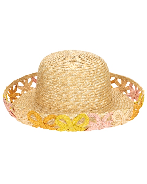 Positano - Wheat Straw Turned Up Brim Round Crown Hat