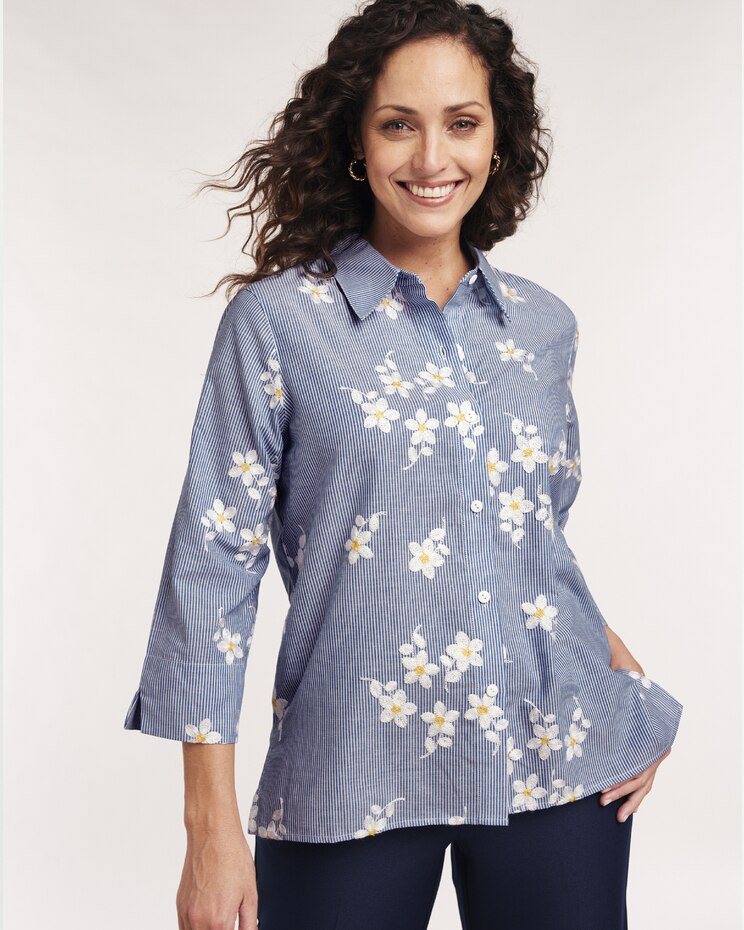 Alfred Dunner® Pinstripe Sunflower Top image number 1
