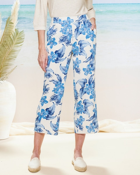 Look-Of-Linen Print Crop