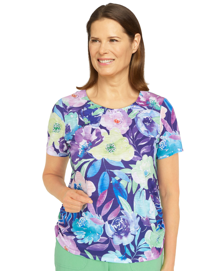 Alfred Dunner® Tropic Zone Cinched Waist Floral Tee image number 1