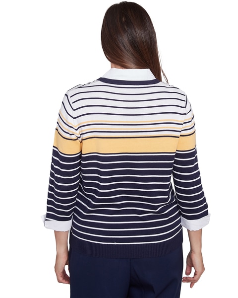Alfred Dunner® Block Island Striped Two in One Collared Sweater with Necklace