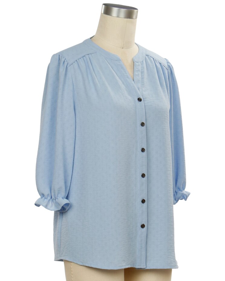 N Touch 3/4 Sleeve Solid Astrid Jacquard Blouse image number 1