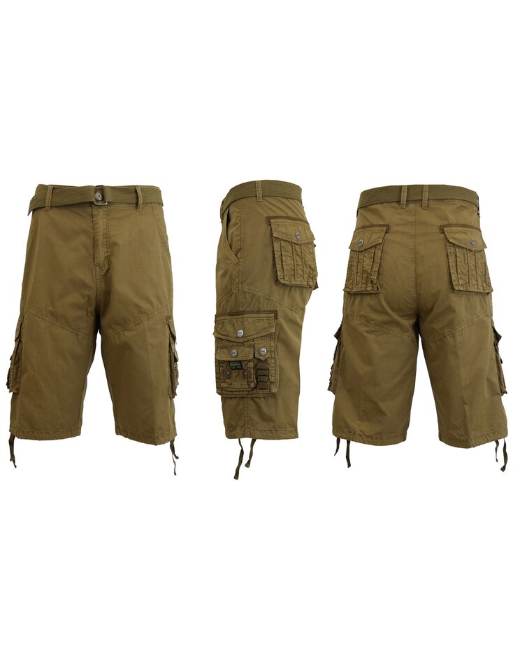 Men's Belted Cargo Shorts With Twill Flat Front Washed Utility Pockets image number 1