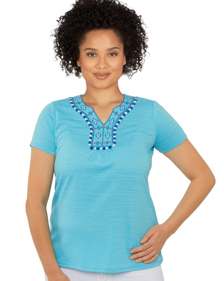 Ruby Rd® Azure Dream Embroidery Slub Top image number 1