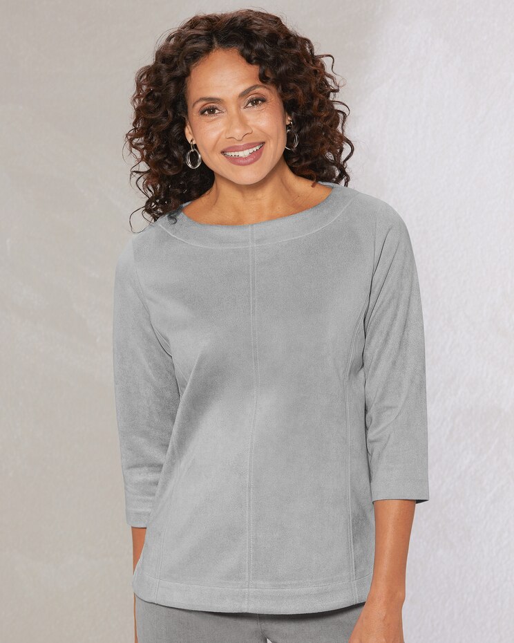 Stretch Microsuede Seamed Bateau Top image number 1