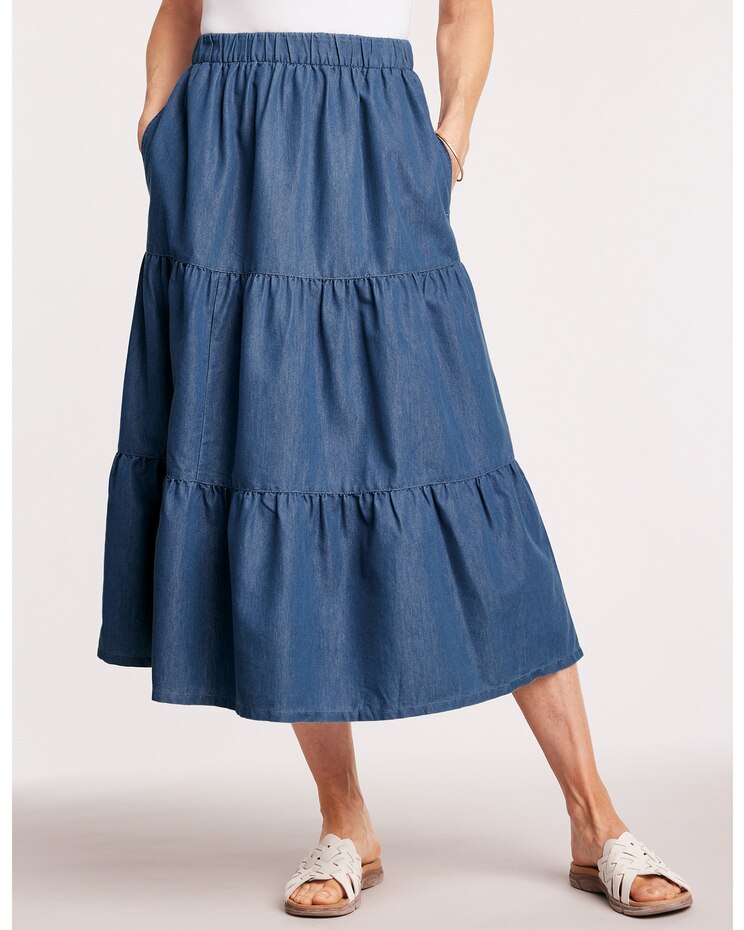 DenimLite Tiered Skirt image number 1