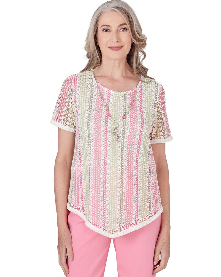 Alfred Dunner® Miami Beach Vertical Striped Top with Necklace image number 1