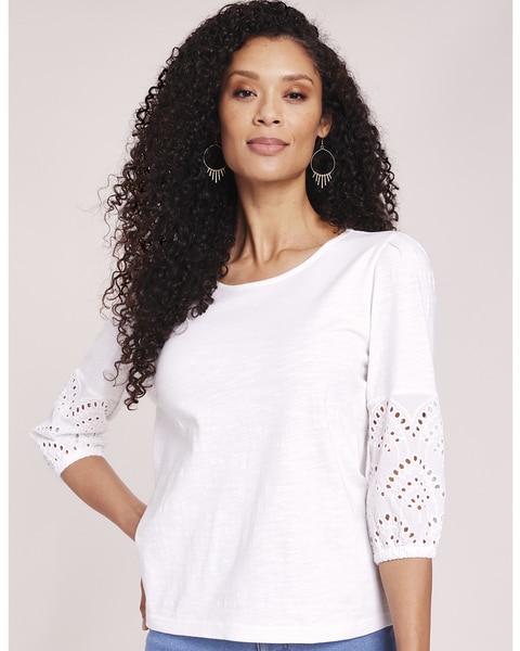 Eyelet Textured Slub Knit Top