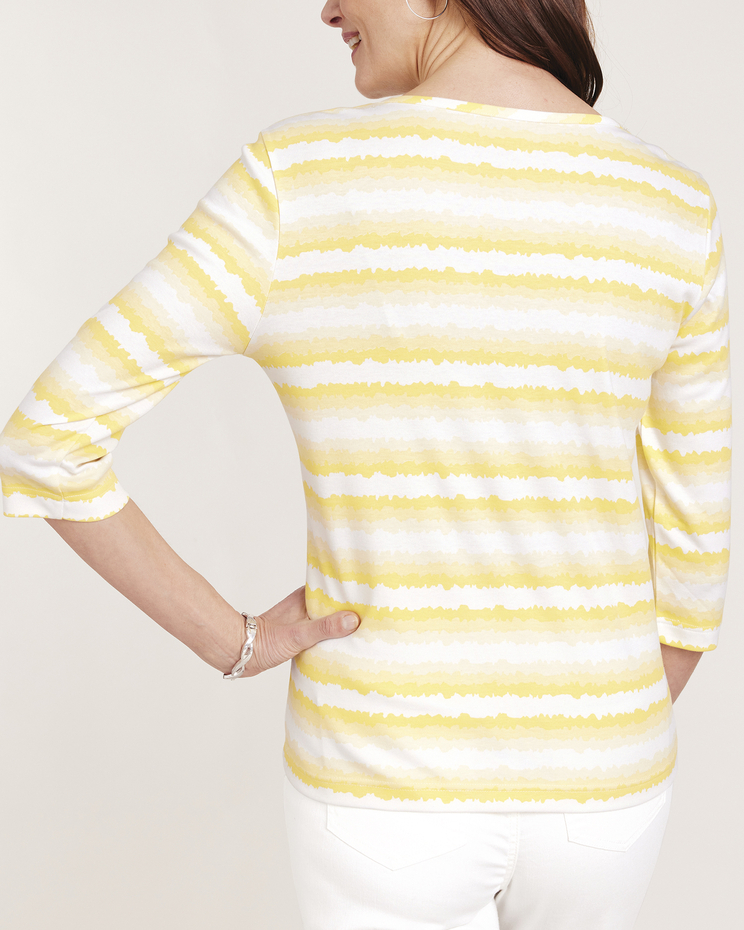 Essential Knit Three-Quarter Sleeve Watercolor Stripe Tee image number 2