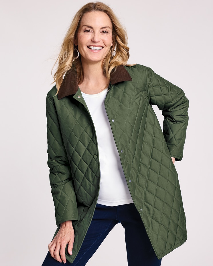 Quilted Coat with Corduroy Trim image number 1
