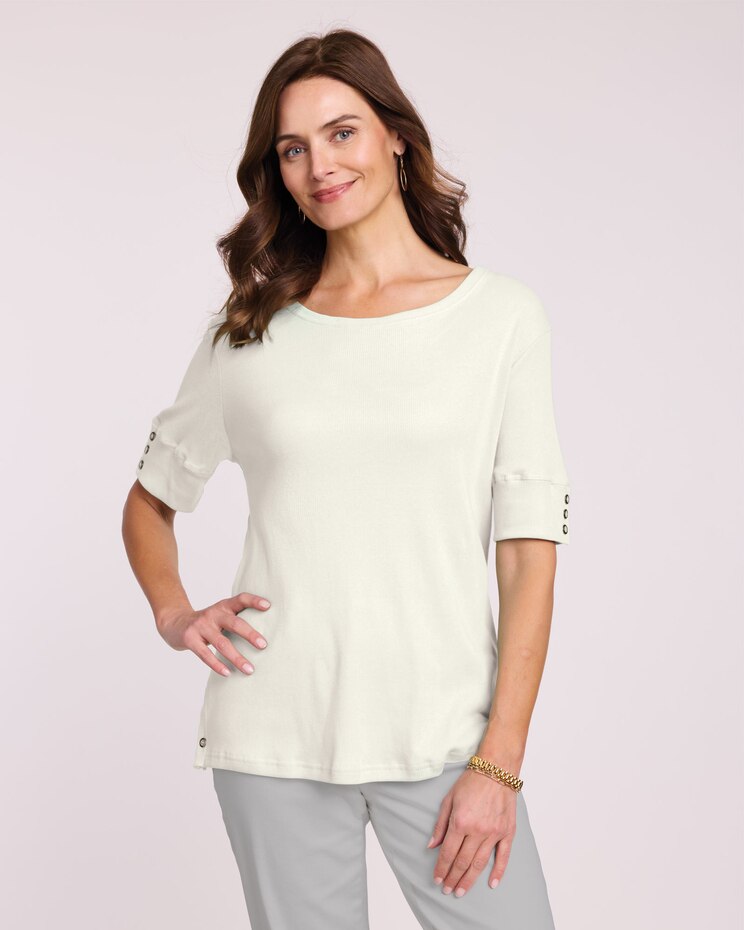 Ribbed Button Trim Top image number 1