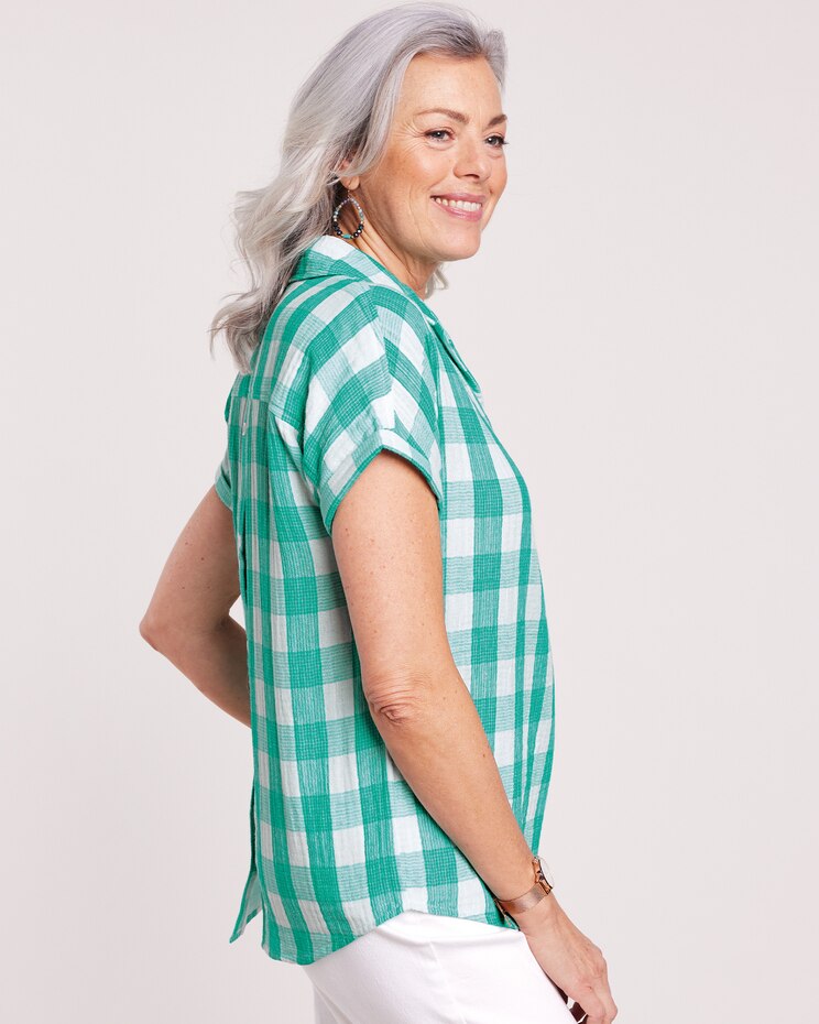 Plaid Gauze Dolman Shirt image number 2