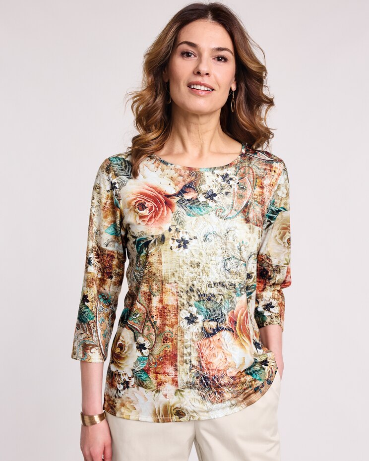 Alfred Dunner® Emerald Isle Animal Floral Center Lace Top image number 1