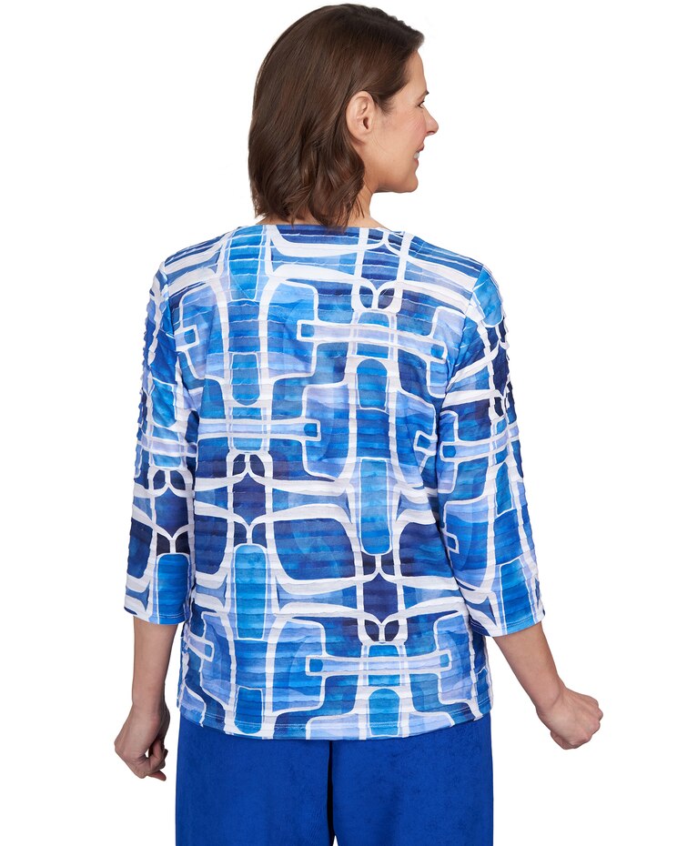 Alfred Dunner® Geometric Ruffle Three Quarter Sleeve Top image number 2
