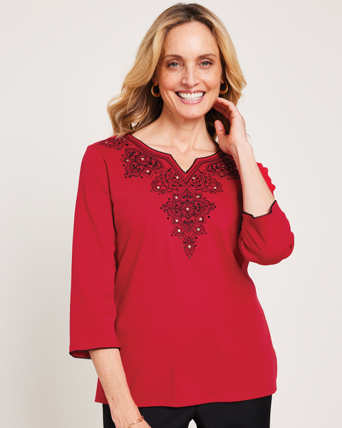 Alfred Dunner® Park Place Scroll Embroidery Yoke Top
