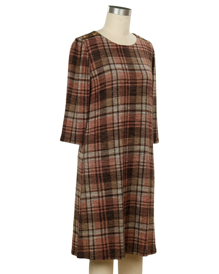 N Touch 3/4 Sleeve Dyana Print Plaid Dress image number 1