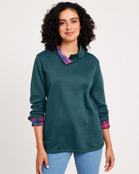 Flannel Trim Fleece Top