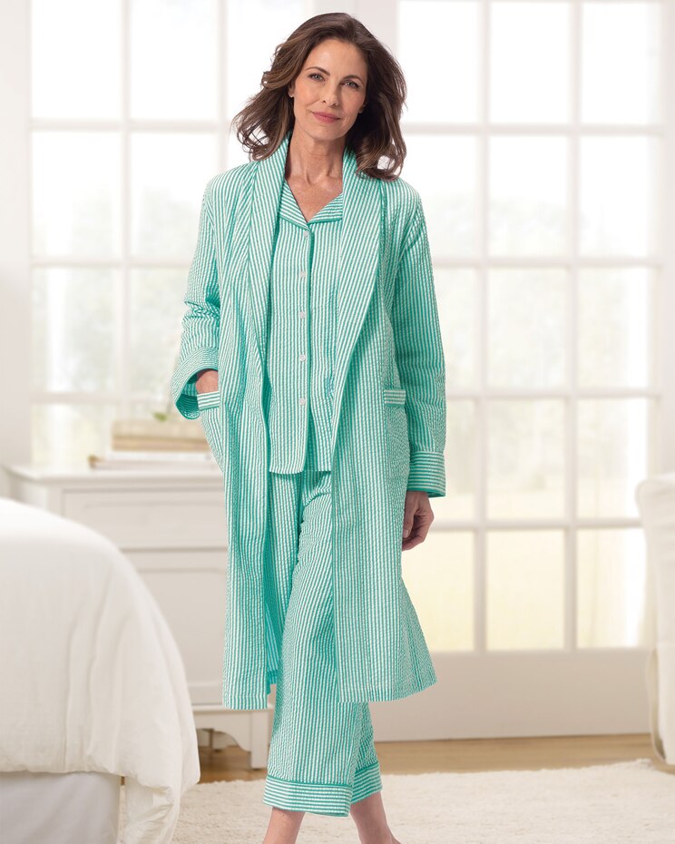 Cotton Seersucker Wrap Robe image number 1