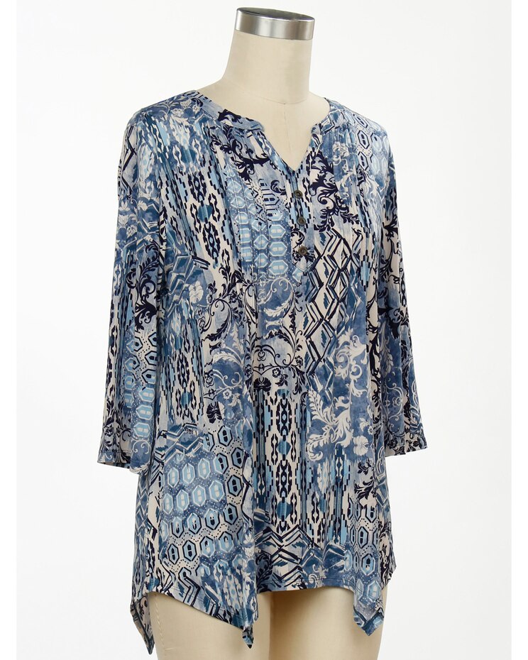 Links Denim Believer 3/4 Sleeve Patch Print Top image number 1