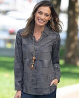 Silky Glen Plaid Long-Sleeve Blouse thumbnail number 1