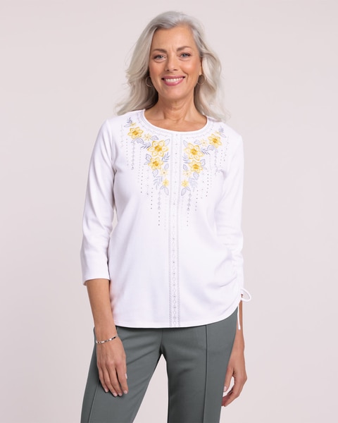Alfred Dunner Floral Yoke Embroidered Top