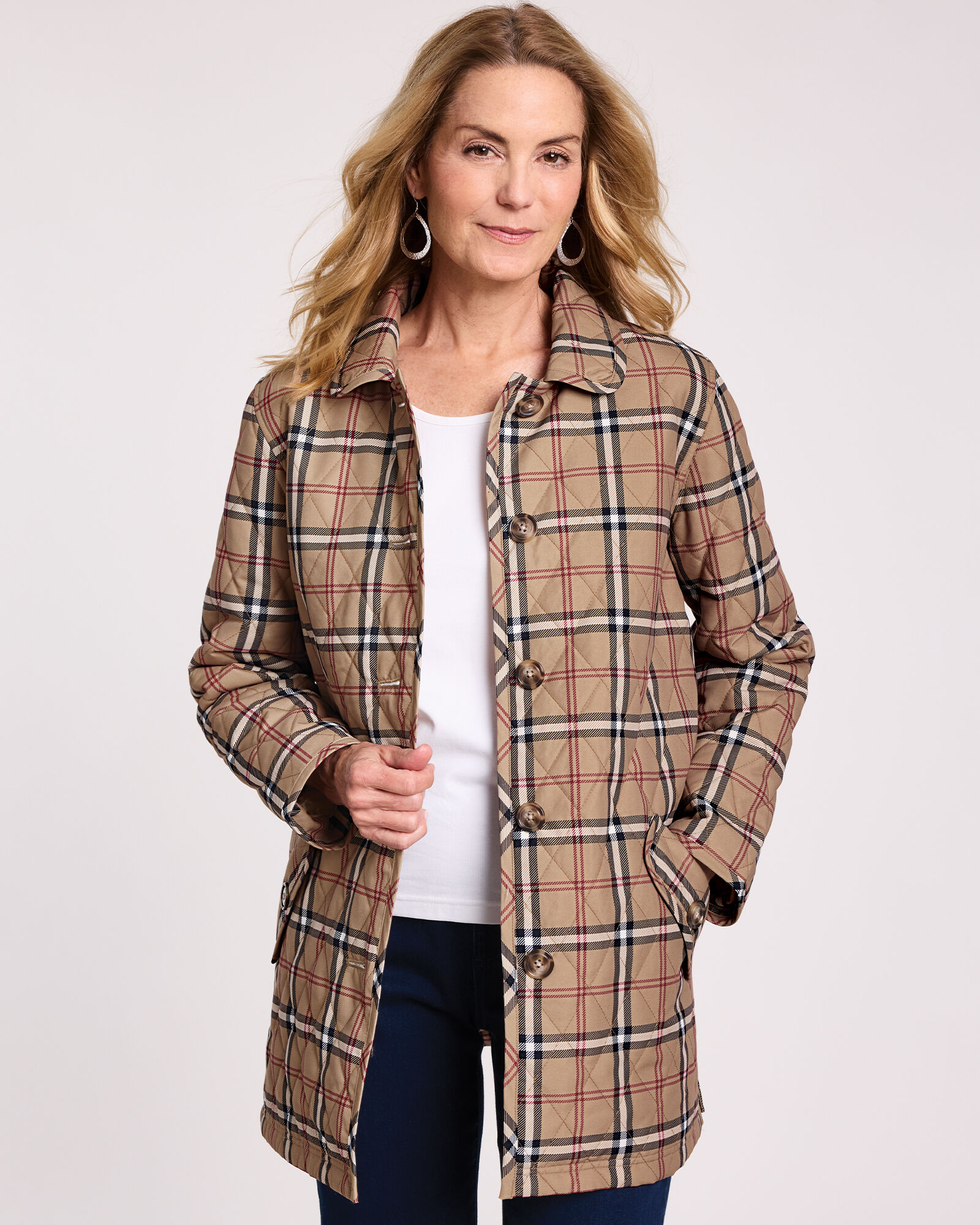 Plaid quilted car coat best sale