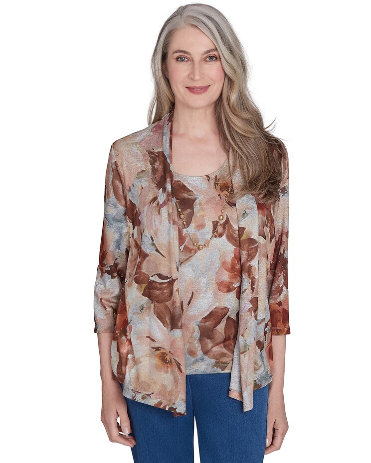 Alfred Dunner® Classics Watercolor Floral Melange Two in One Top image number 1