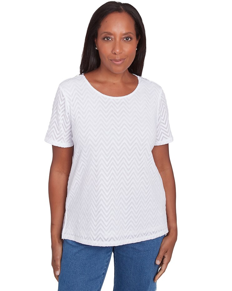 Alfred Dunner® Classics Textured Chevron Lace Back Tee image number 1