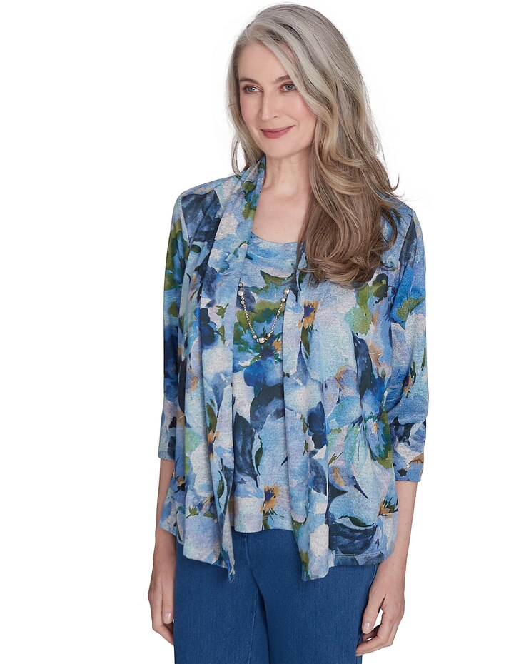 Alfred Dunner® Classics Watercolor Floral Melange Two in One Top image number 3