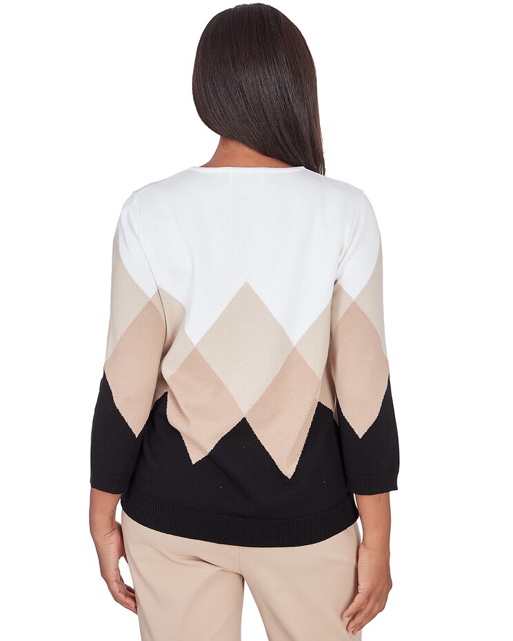 Alfred Dunner® Neutral Territory Ombre Argyle Split Neck Sweater image number 2