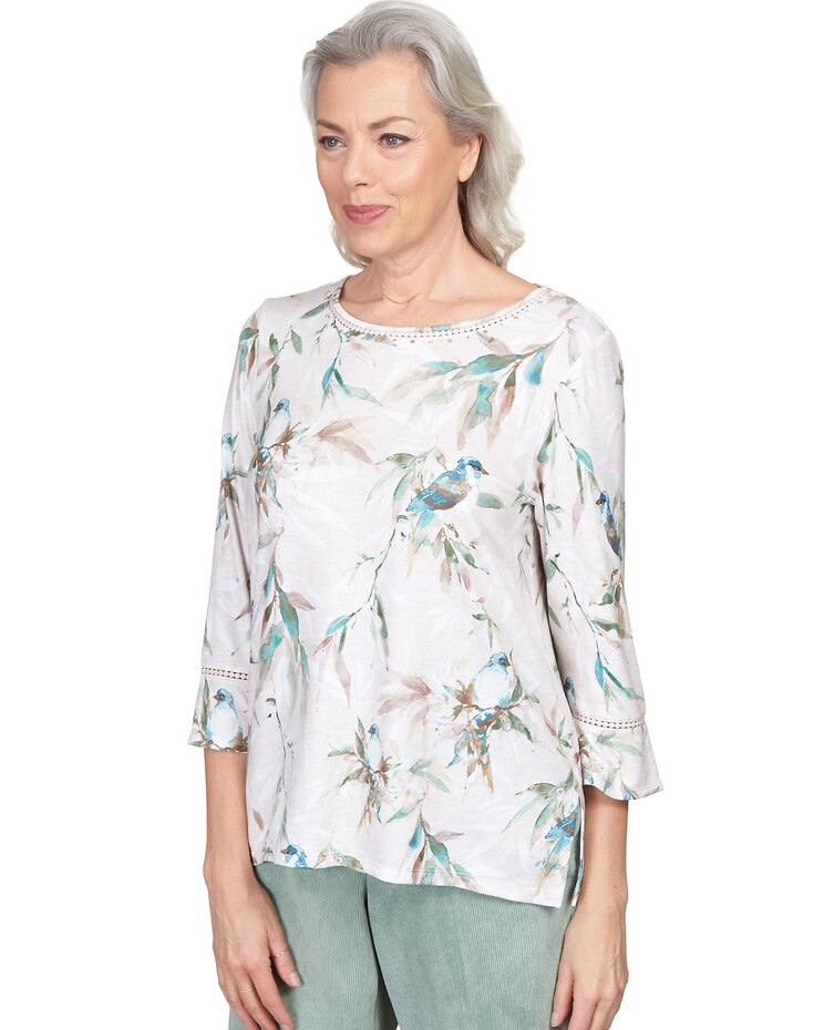 Alfred Dunner® St.Moritz Birds Crochet Flutter Sleeve Top image number 3