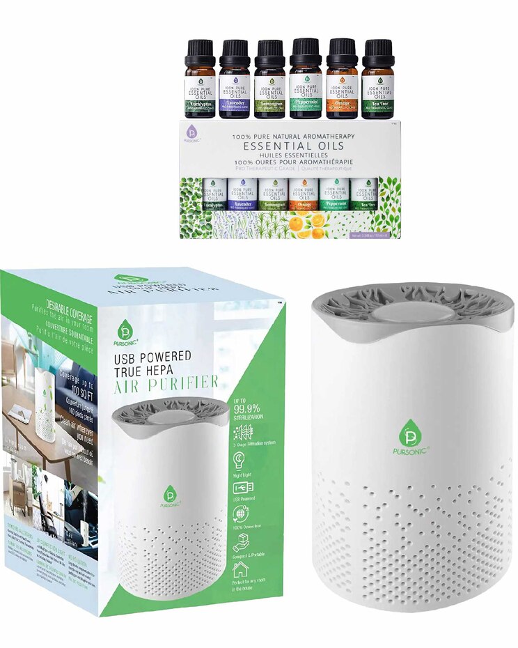 Pursonic Air Purifier with 6-Pack Premium Essential Oils Collection image number 1