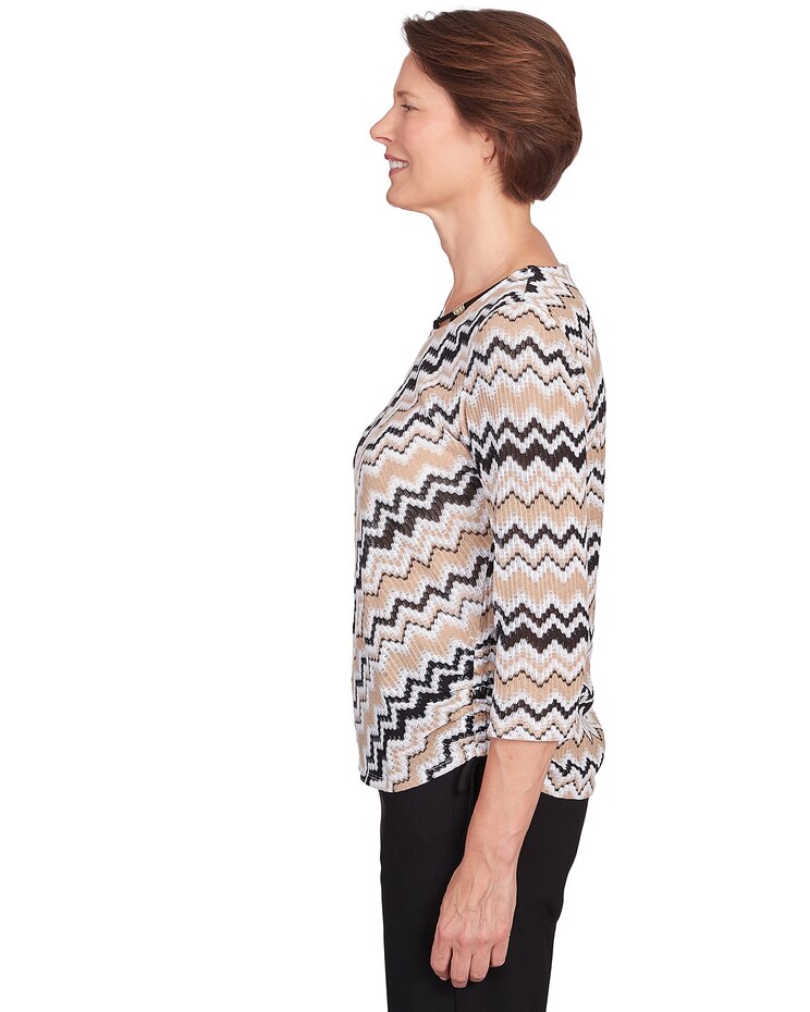 Alfred Dunner® Neutral Territory Diagonal Texture Drawstring Hem Top image number 4