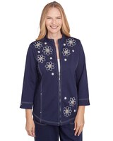 Alfred Dunner® Block Island Embroidered Daisy French Terry Jacket thumbnail number 1