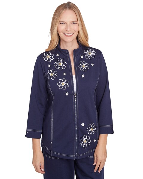 Alfred Dunner® Block Island Embroidered Daisy French Terry Jacket