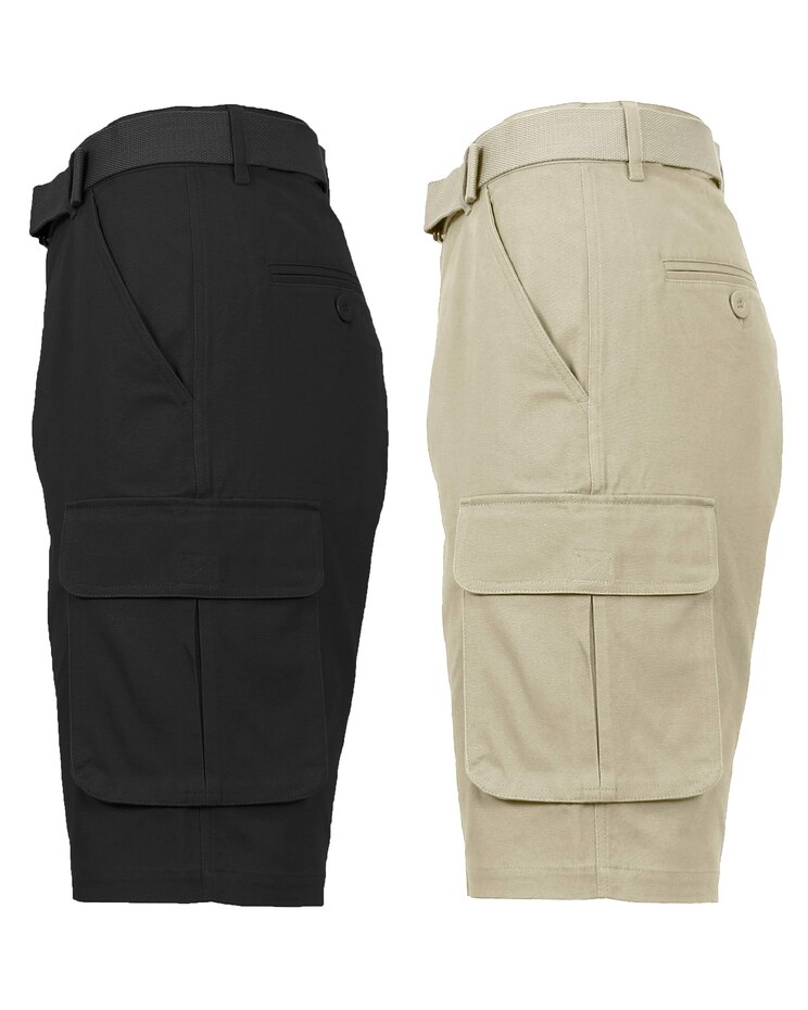 Men's Slim Fit Flat Front Belted Cotton Cargo Shorts-2 Pack image number 1