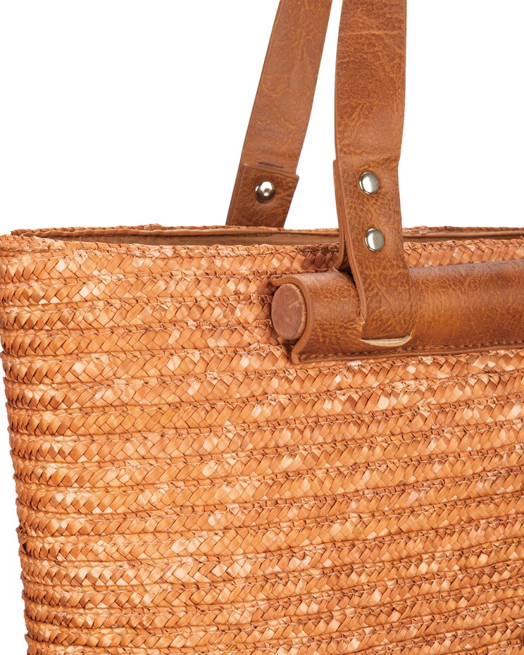 Daydreamer - Wheat Straw Tote With Leather Handles image number 3