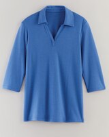 Essential Knit Three-Quarter Sleeve Polo Tee thumbnail number 4