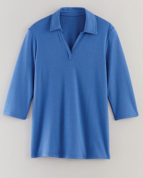 Essential Knit Three-Quarter Sleeve Polo Tee