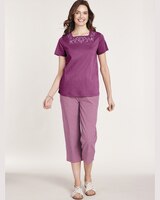 Embroidered Seersucker Capri Set thumbnail number 1
