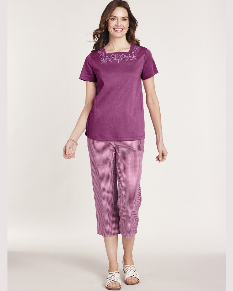 Embroidered Seersucker Capri Set image number 1