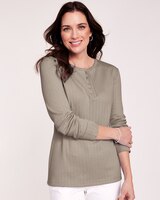 Long Sleeve Pointelle Henley Top thumbnail number 1