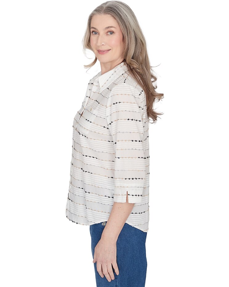 Alfred Dunner® Classics Classic Biadere Button Down Top With Front Pockets image number 4