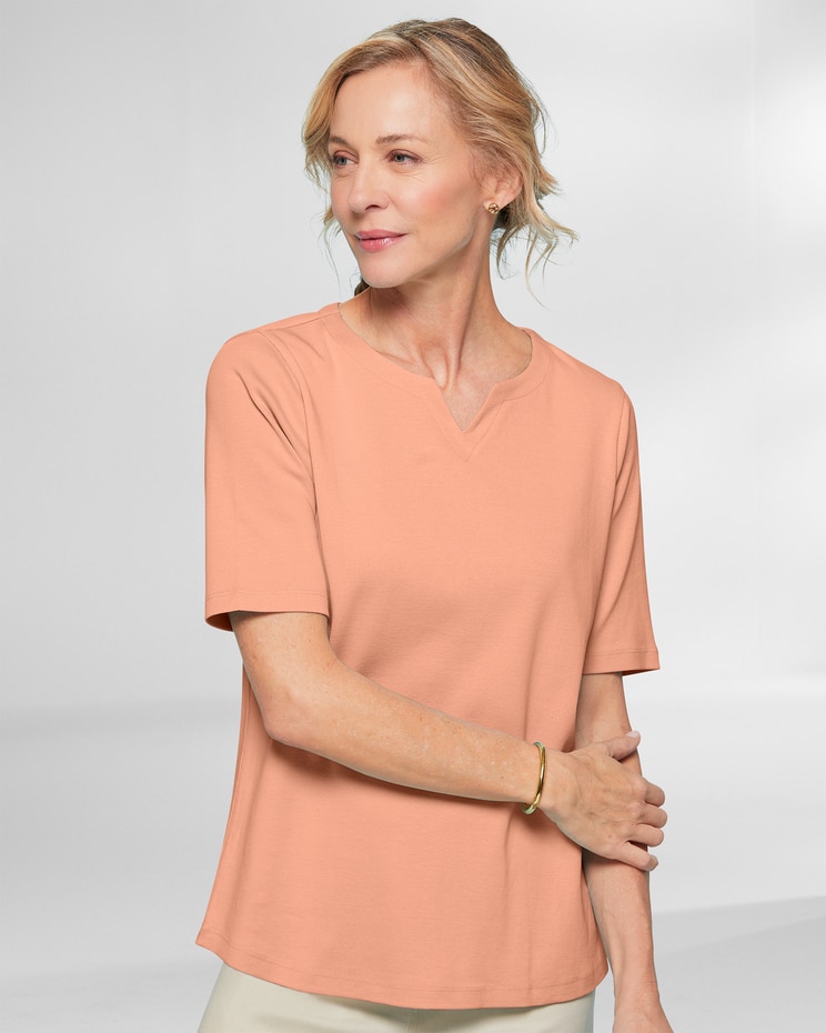 Coastal Cotton Elbow-Sleeve Notch-Neck image number 1